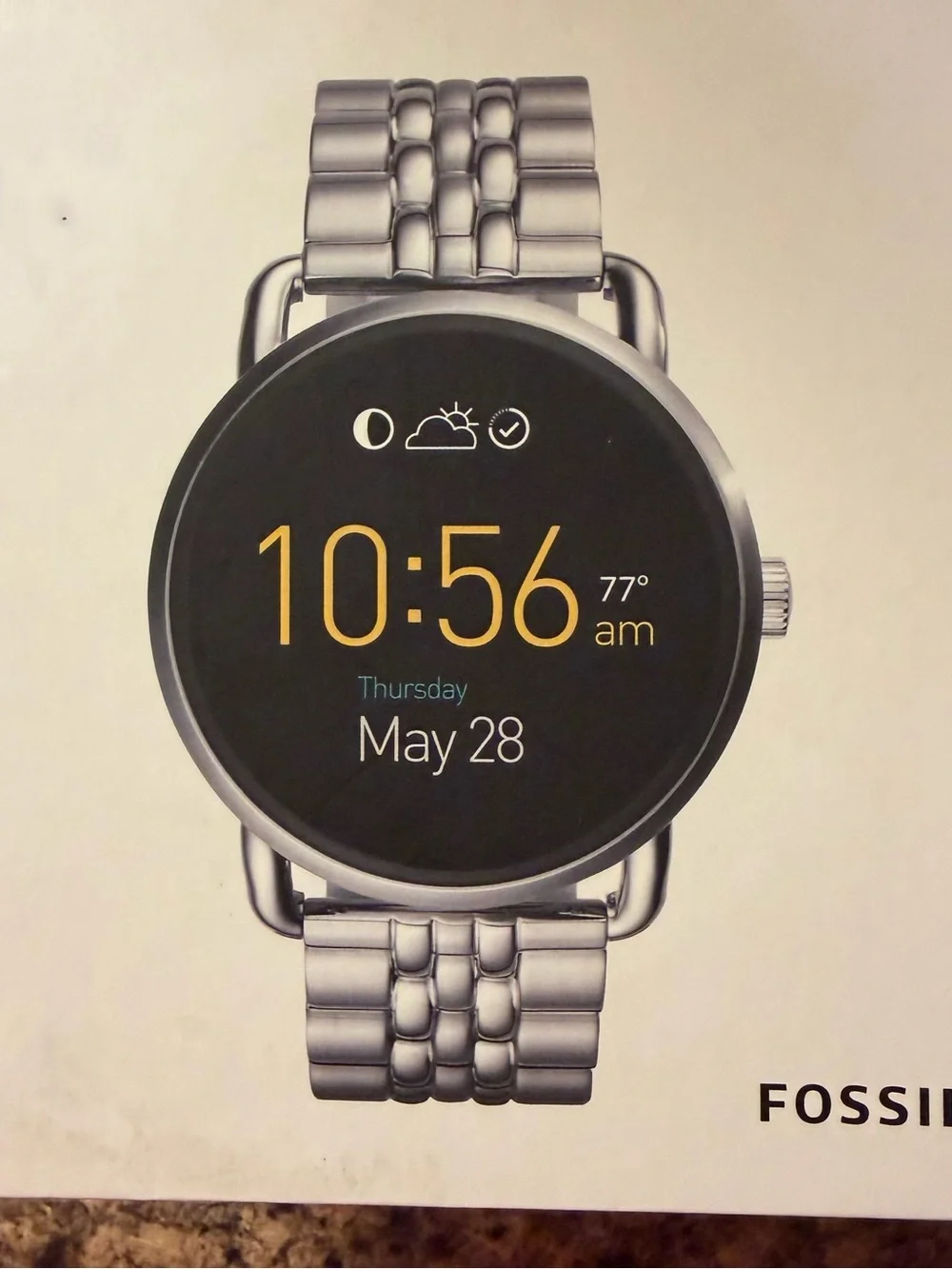 Fossil Q Wander Smartwatch with silicone and silver metal band and charger